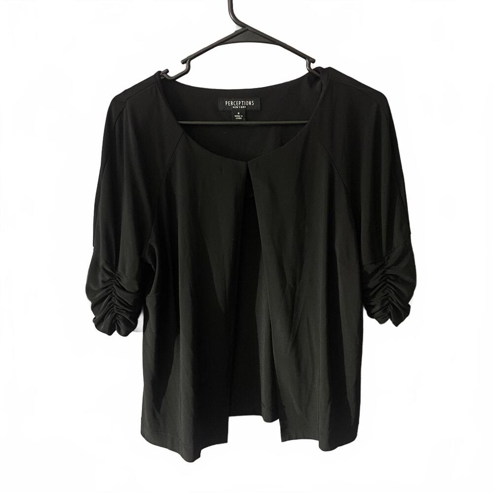 Black ruched sleeve open front cardigan jacket womens size 8 y2k goth layering